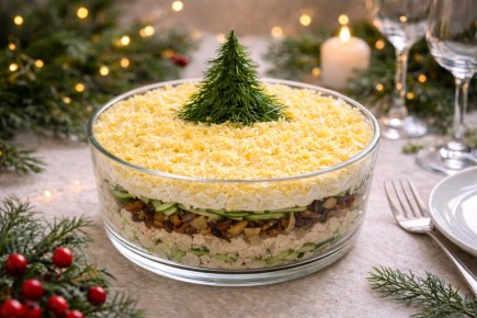 Очарование новогоднего салата: курица, грибы и сыр в идеальном союзе