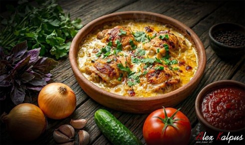 Кулинарный шедевр Грузии: курица в луковом соусе с сыром